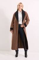 Contrast Collared Coat - Chocolate