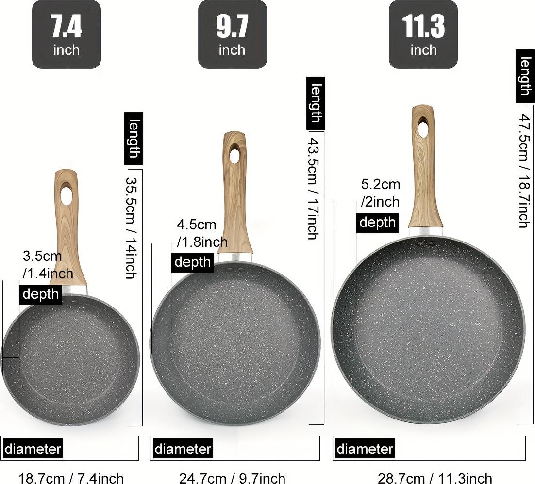 Temu Set Of 3 Nonstick Pans 7 Inch 9.5 Inch
