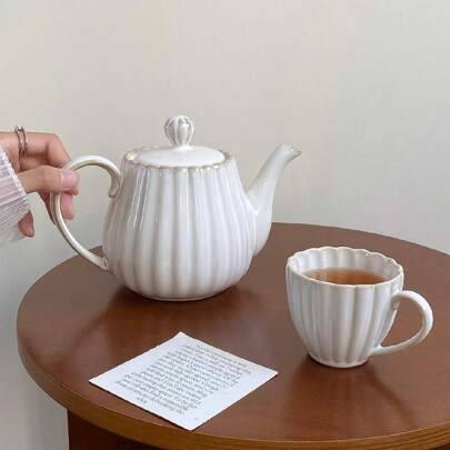 Shein White Shell Ceramic Tea Cup Teapot