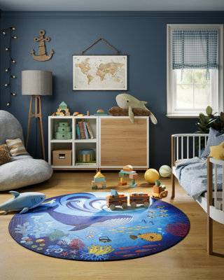 Round blue rug 6 Momeni Blue Round 6 x 6 Rug Playground Ocean Rug