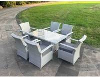 Light grey dining chairs Fimous Adjustable Height Grey Rattan Patio Dining Set