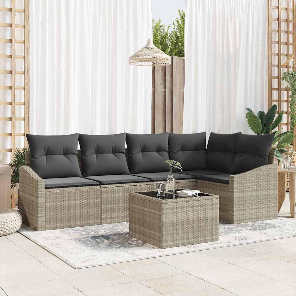 Dkd Home Decor Garten Sofa Set 6 Pcs Hellgrau Poly Rattan Modulsofa