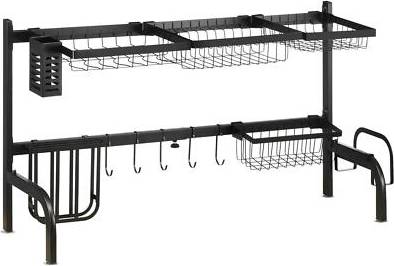 Black sink drainer Homcom Over The Sink Drying Rack 2 Tier Dish Drainer