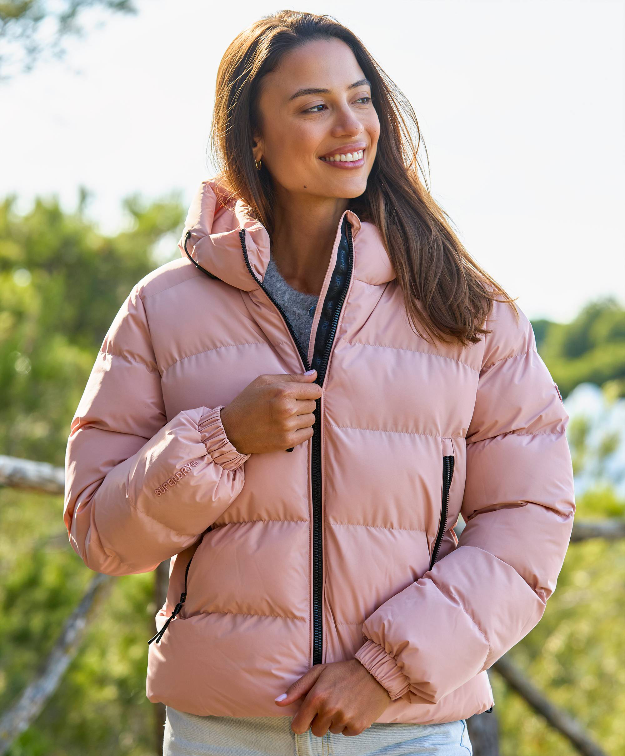 Hooded Sports Puffer Jacket - Rosa
