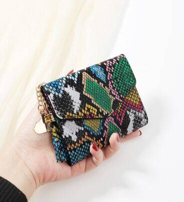 Shein Snake Contrast Color Metal Heart Tassel Wallet - Mini