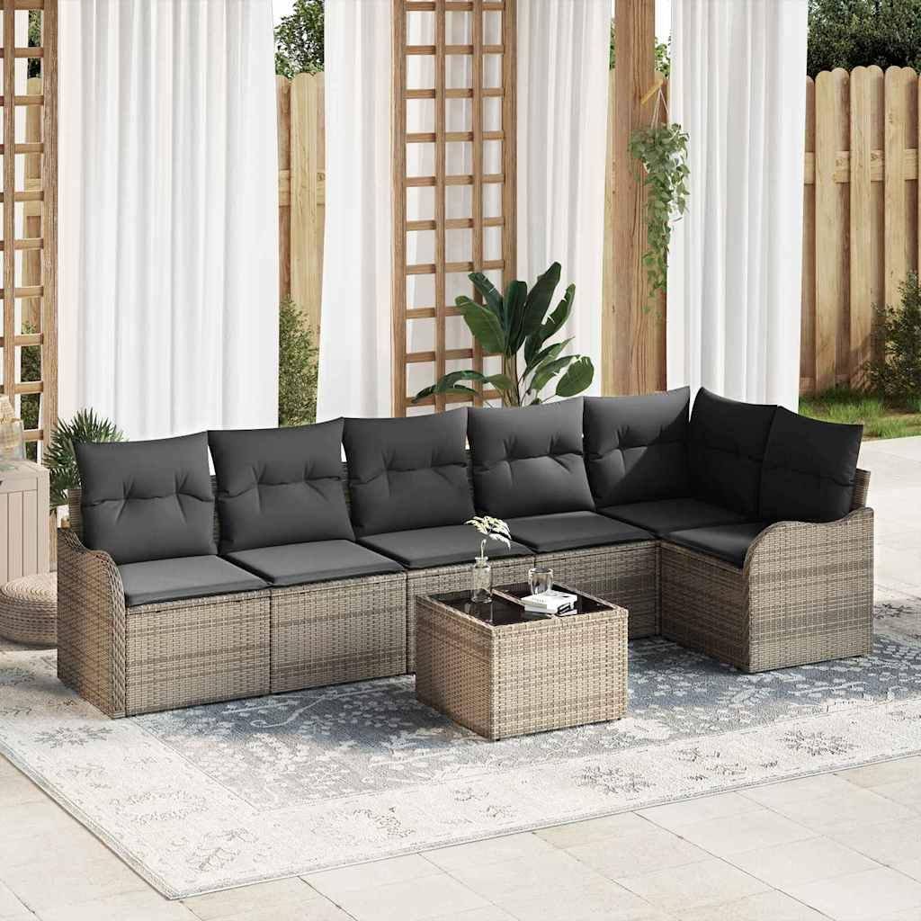 Dkd Home Decor Garten Sofa Set 7 Pcs Grau Poly Rattan Modulsofa