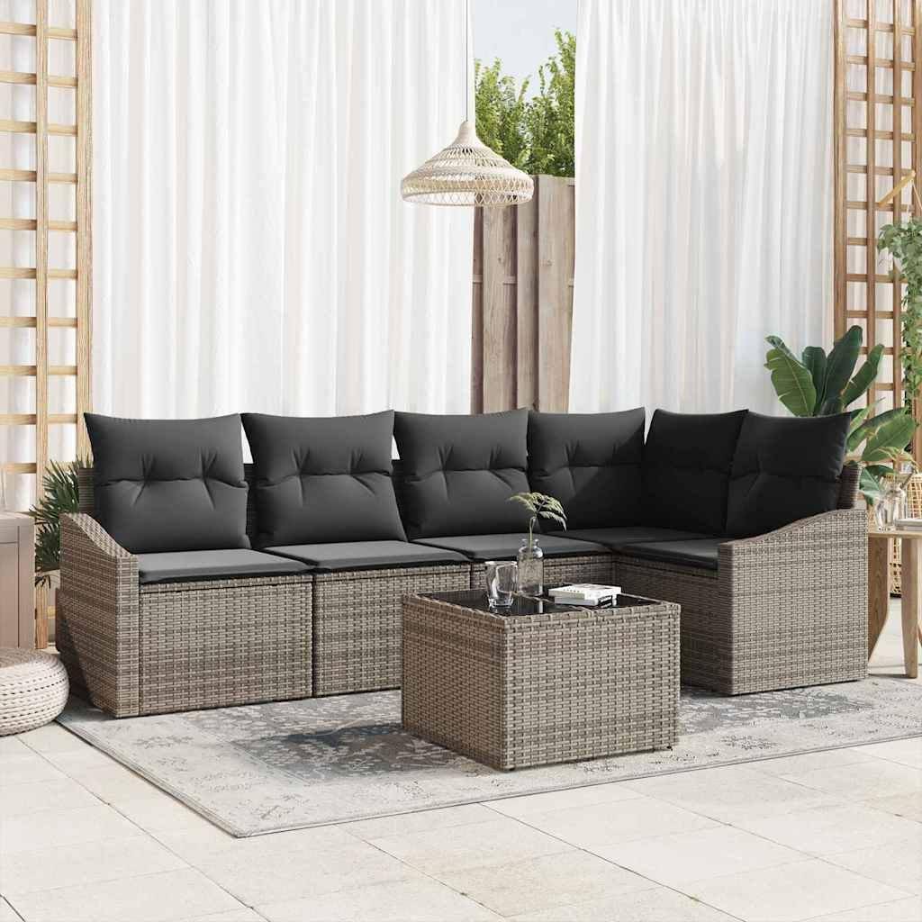 Dkd Home Decor Garten Sofa Set 6 pcs Grau Poly Rattan Modulsofa