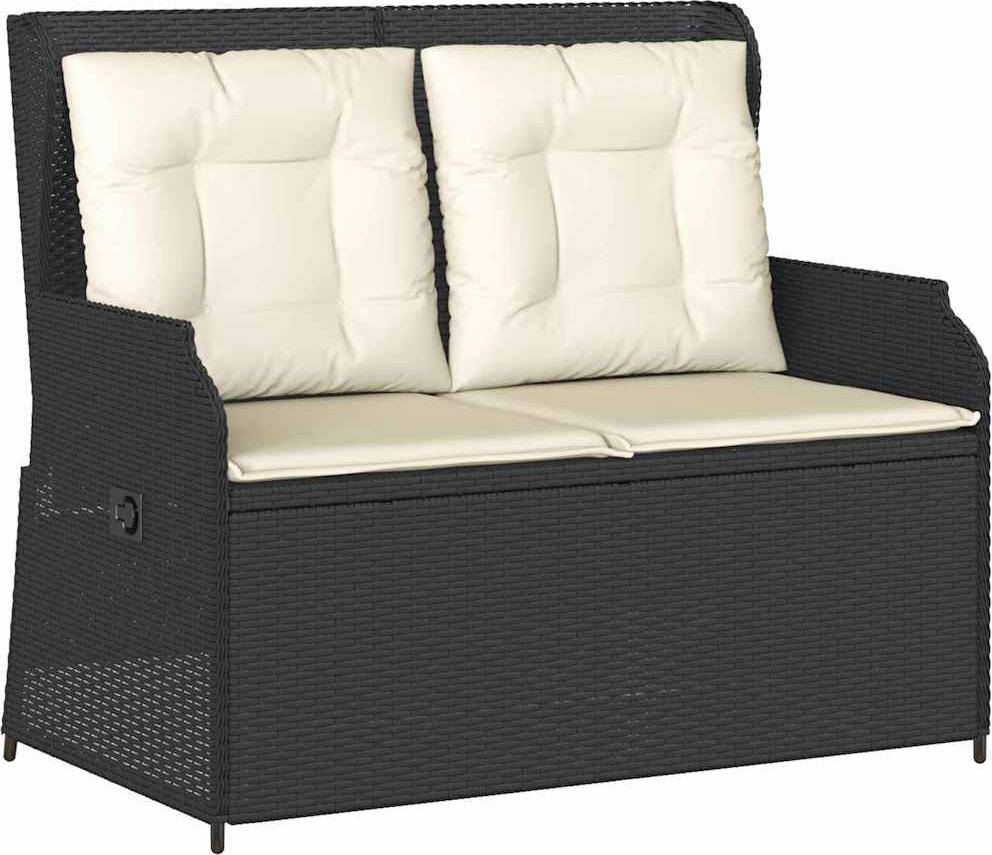 vidaXL Med Pude Sort Poly Rattan Havebænk