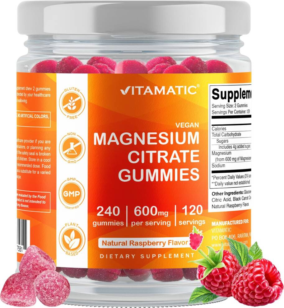 Magnesium citrate Vitamatic Magnesium Citrate Gummies Natural Raspberry 240 Gummies