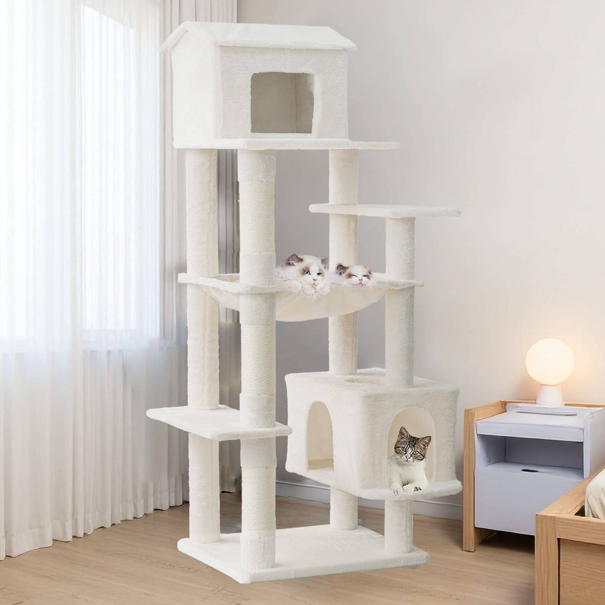 Large cat cat tree LOVMOR 63 Inches Multi Level Large Cat Tree Beige