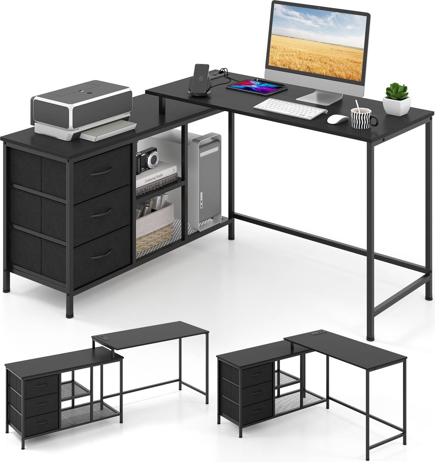 Black l shaped desk SlickBlue 41.5 Inch Black L-Shaped Computer Writing Desk