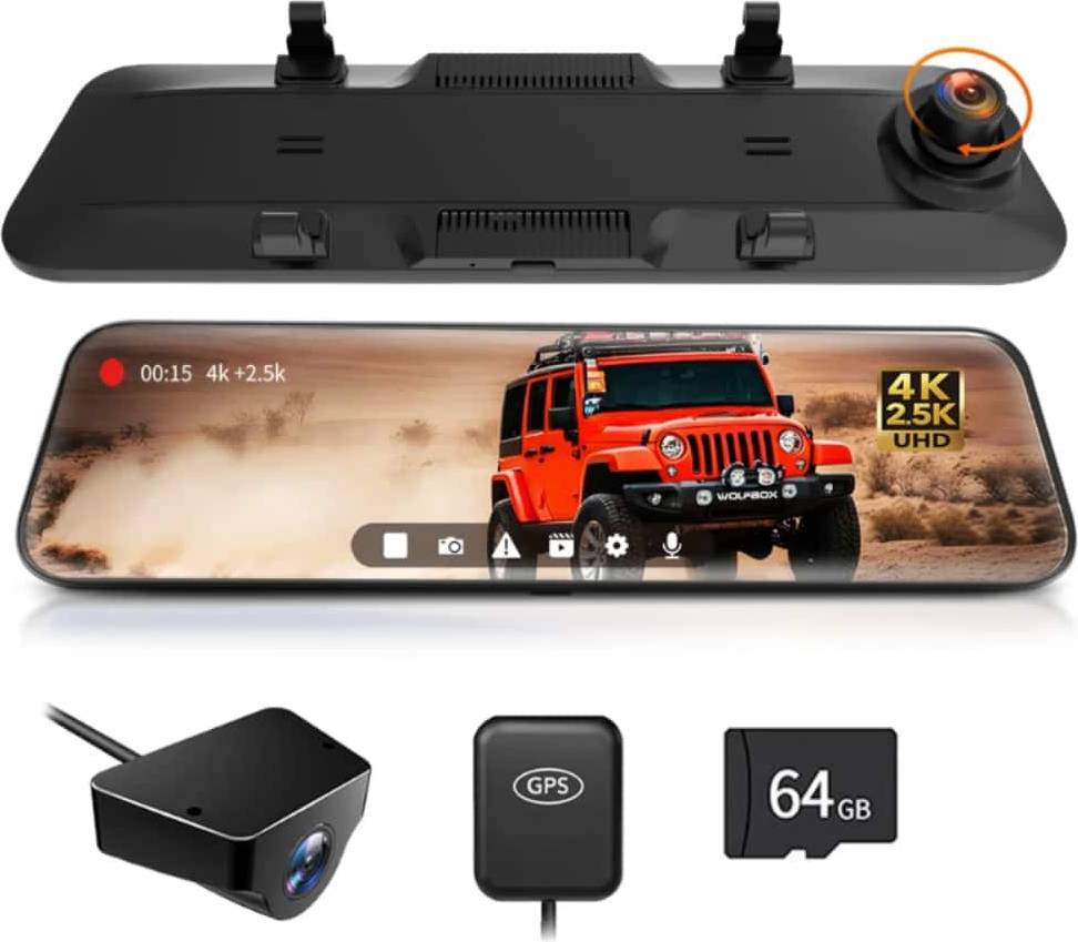 Wolfbox 12 Touch Screen Rear View Mirror Dash Cam
