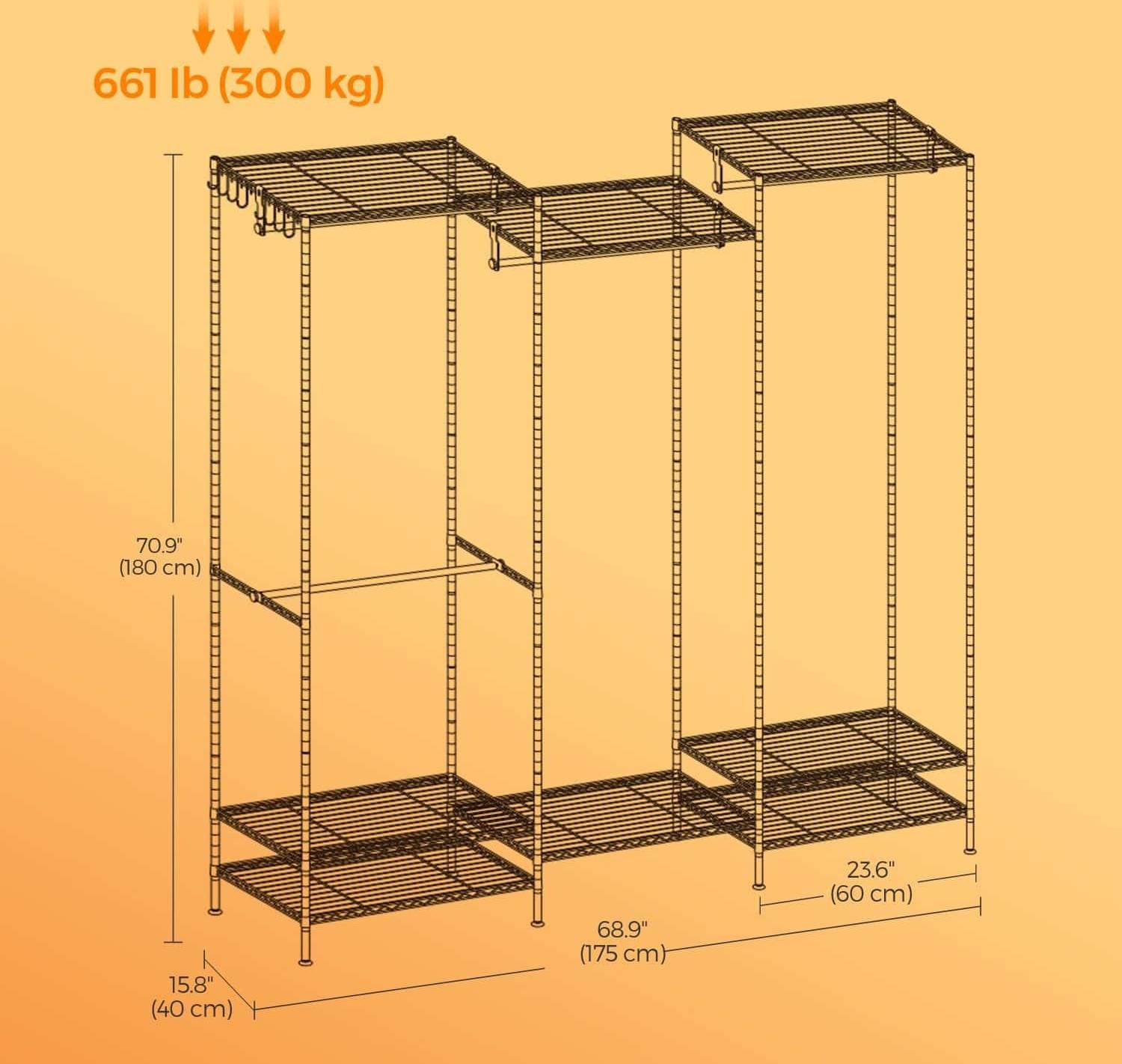 Songmics Portable Wardrobe With Adjustable Storage Shelves Clothes Rack
