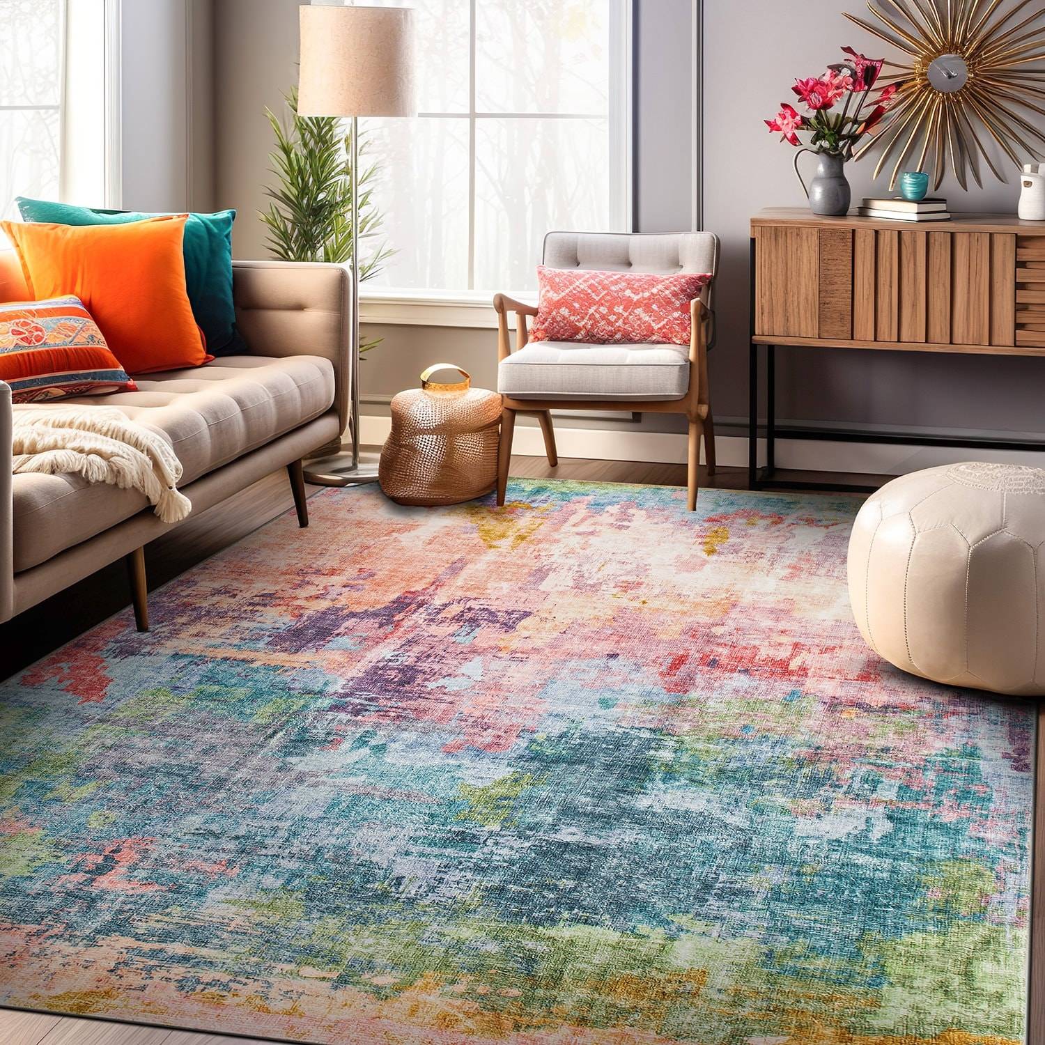 World Rug Gallery Contemporary Distressed Abstract Washable