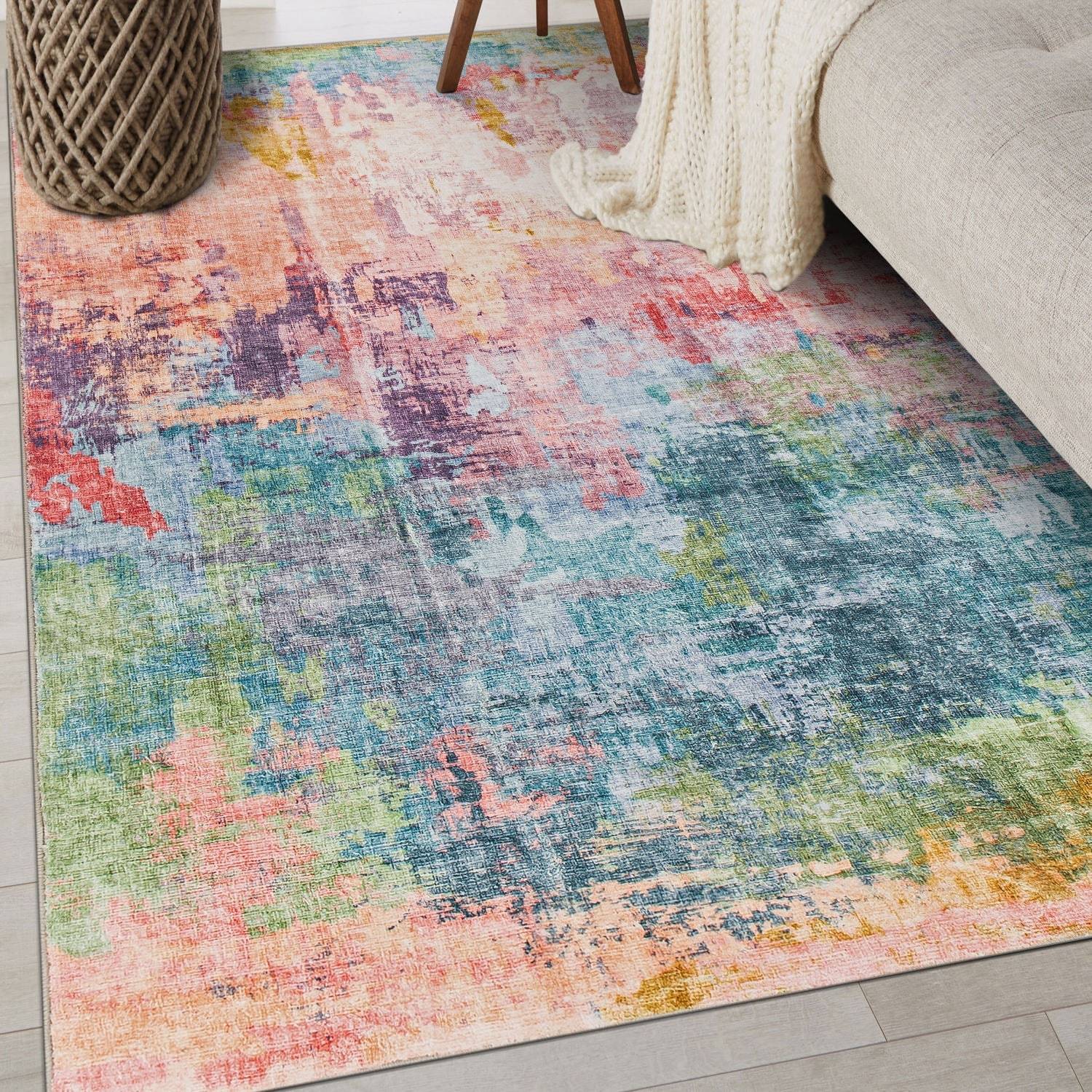 World Rug Gallery Contemporary Distressed Abstract Washable