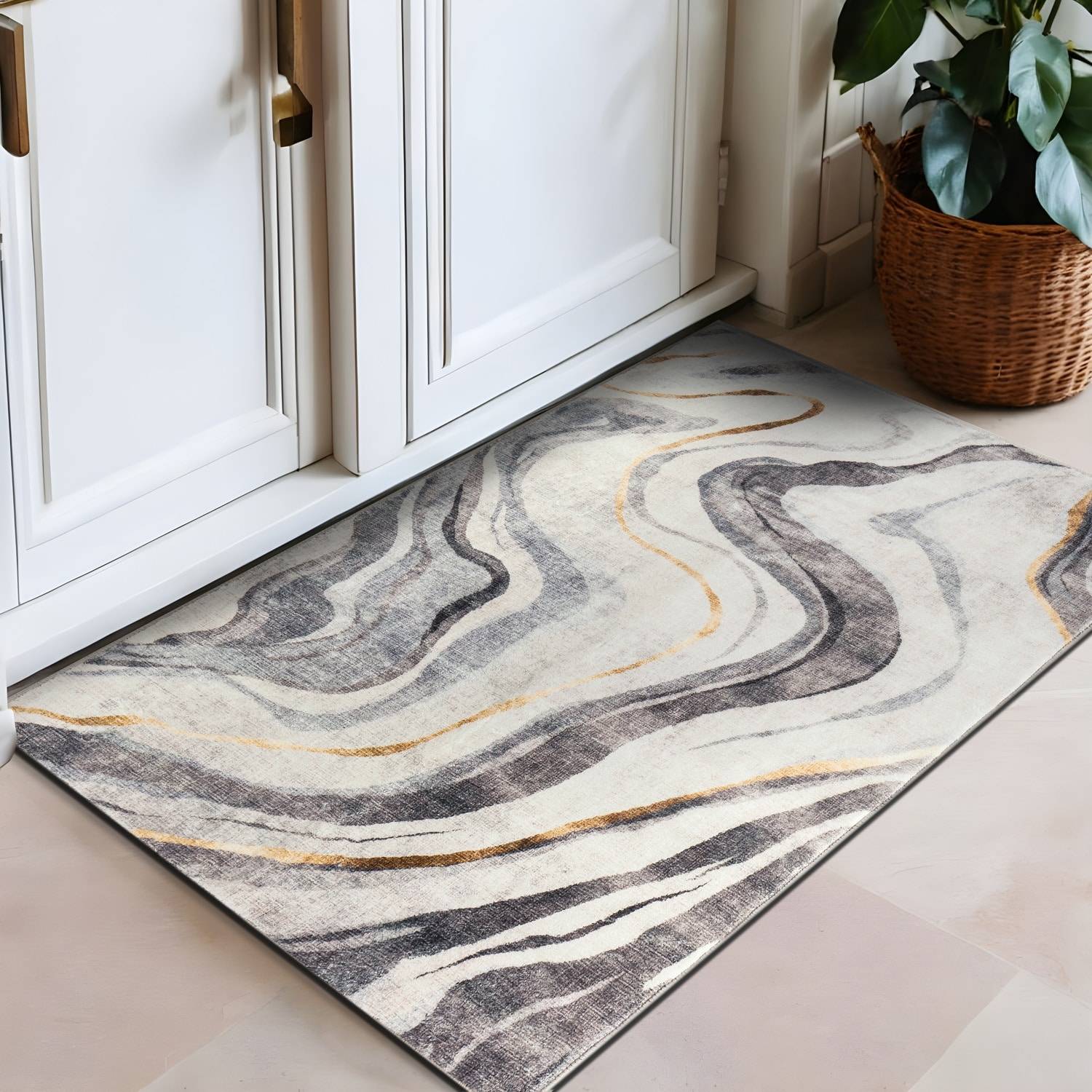 World Rug Gallery Contemporary Marble Washable Gray