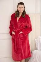 Camille Fleece Ribbed Collar Robe - Burgundy