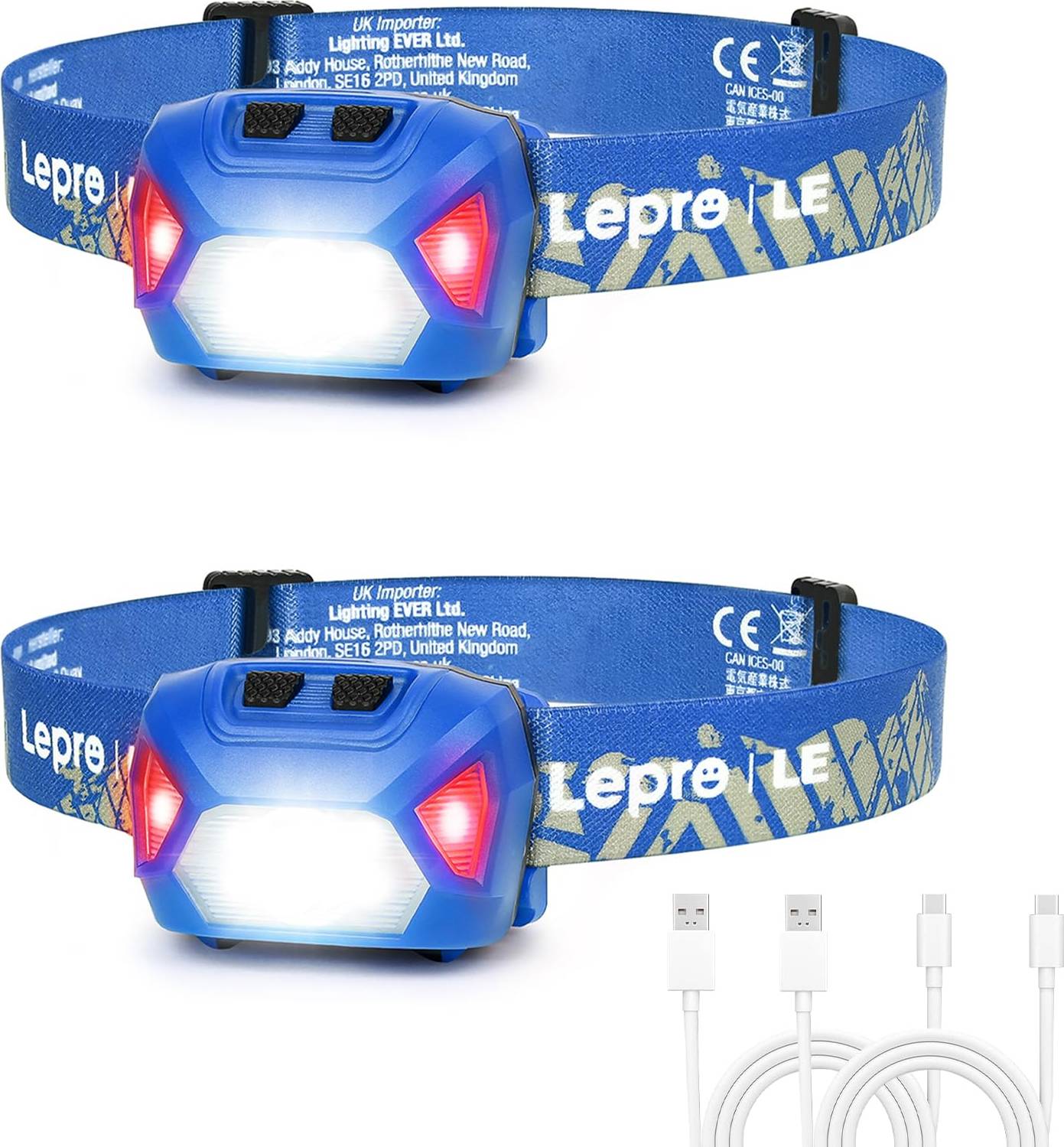 Torcia Frontale LED Ricaricabile 2000lux Luce Bianca