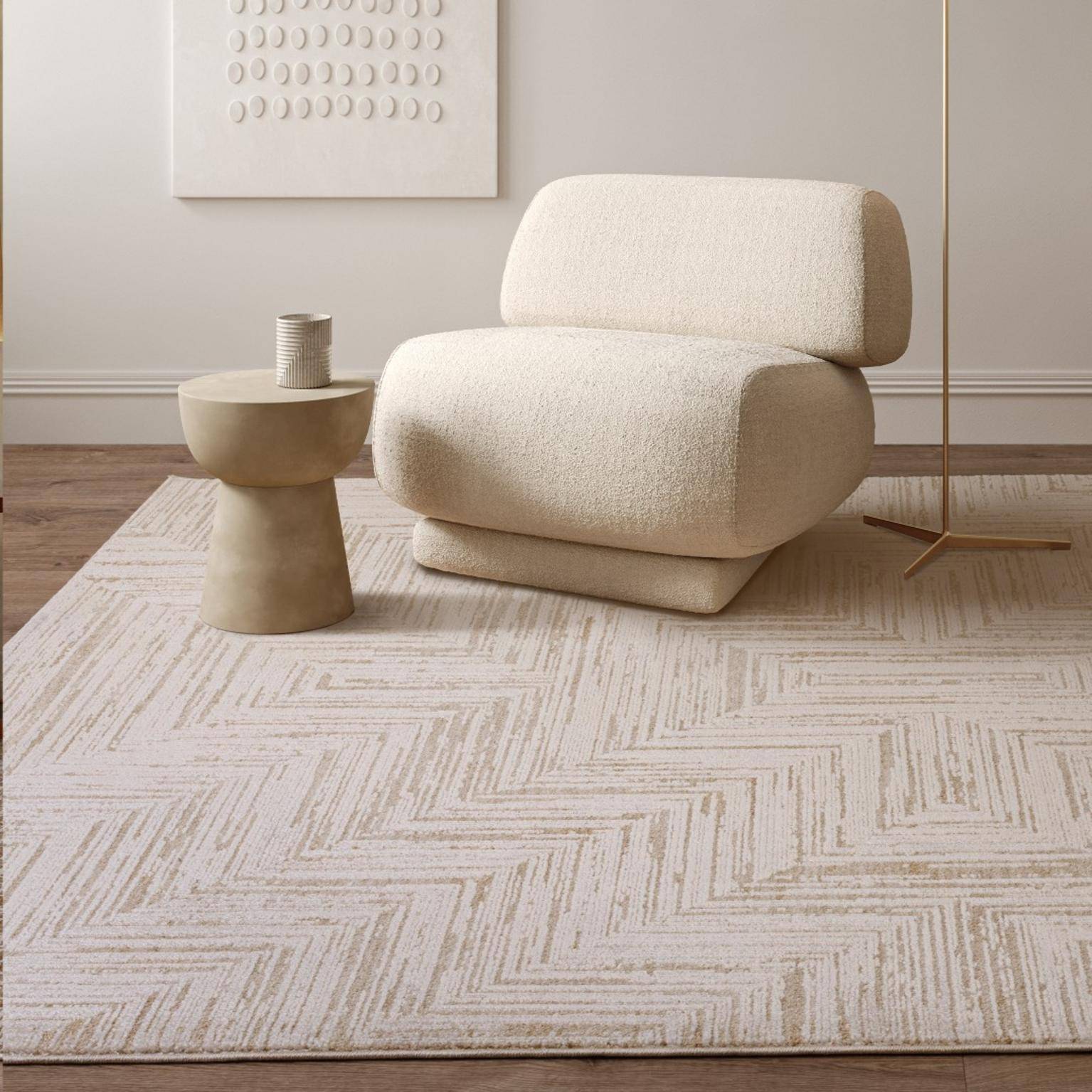 Furniturebox Savannah Cream Textured Cross Pattern Rug Beige