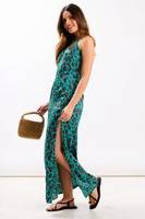 Leopard Ruched Bust Detail Maxi - Green