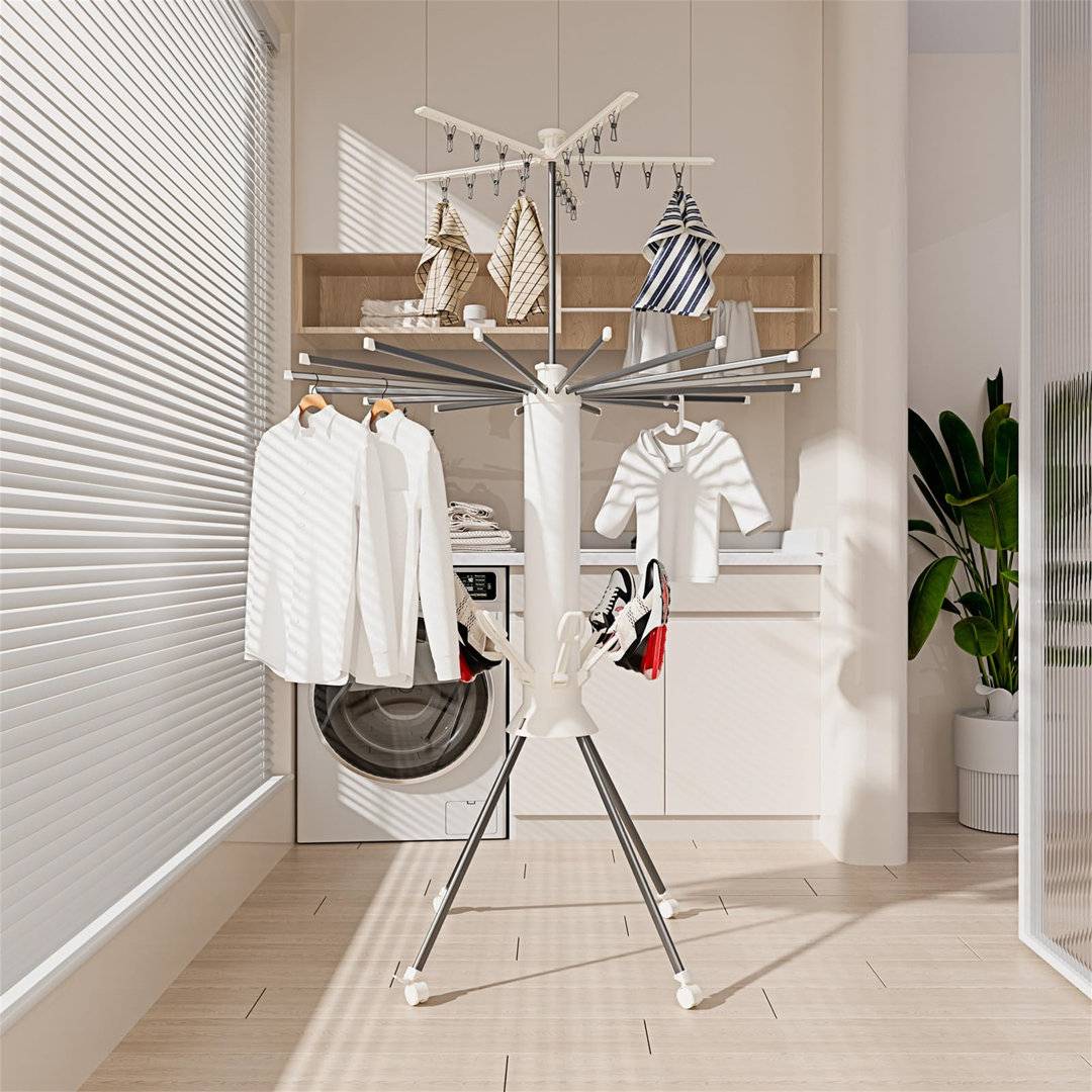 Portable clothes dryer Rebrilliant Portable Clothes Drying Rack With 6 Shoe And 20 Clips
