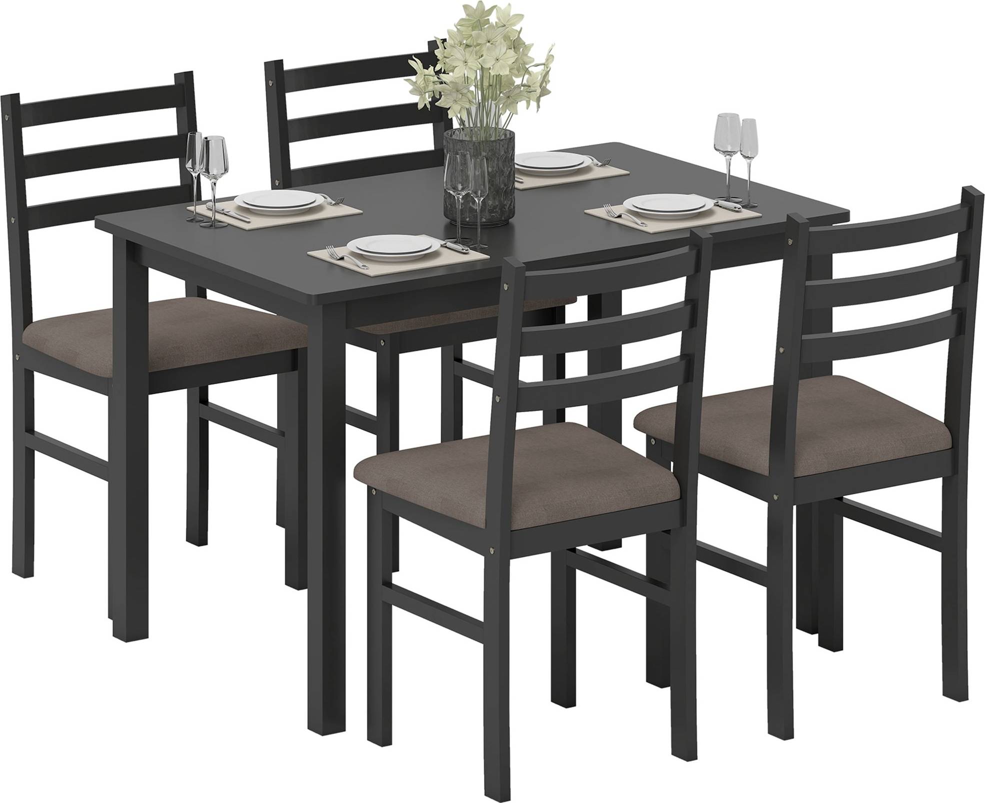Homcom 5-Piece Table With 4 Upholstered Padded Chair Dining Set 4pcs