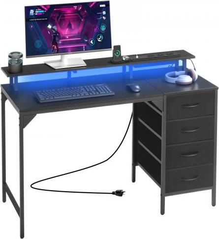 Large gaming desk VEVOR 47 Inch Computer Desk with LED Lights Writing Desk