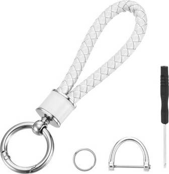 Uxcell Weave Key Chain Ring Braided Rope Leather Keychain - White