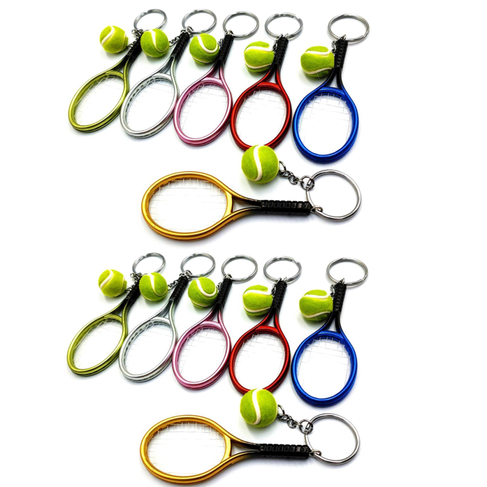 Tlily Mini Tennis Racket Ball Keychain 6Pcs