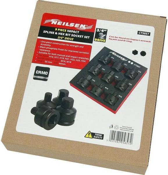 Neilsen Impact Spline And Allen Key Hex Set 9pc Socket Bit
