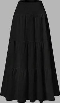 Shein Solid Color Simple Versatile Ruffle Hem A-Line Skirt