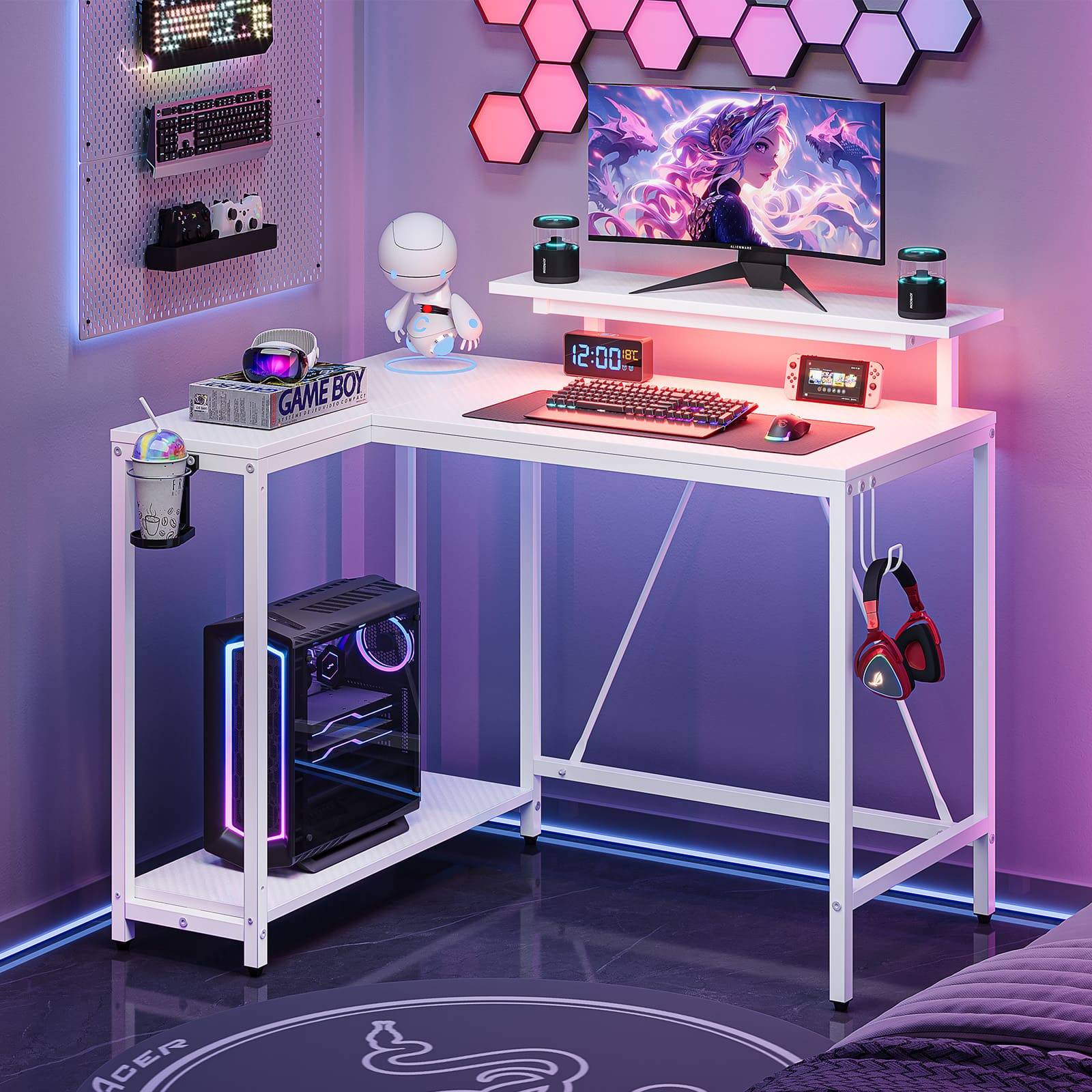 Led gaming desk 42 Inch Reversible L-Shaped LED Gaming Desk