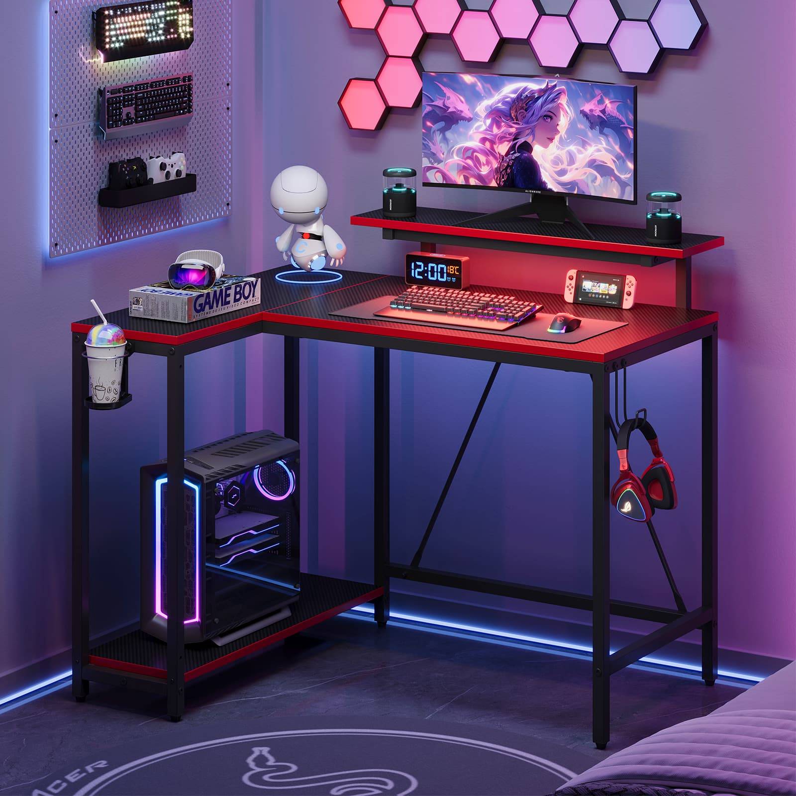 Led gaming desk 42 Inch Reversible L-Shaped LED Gaming Desk