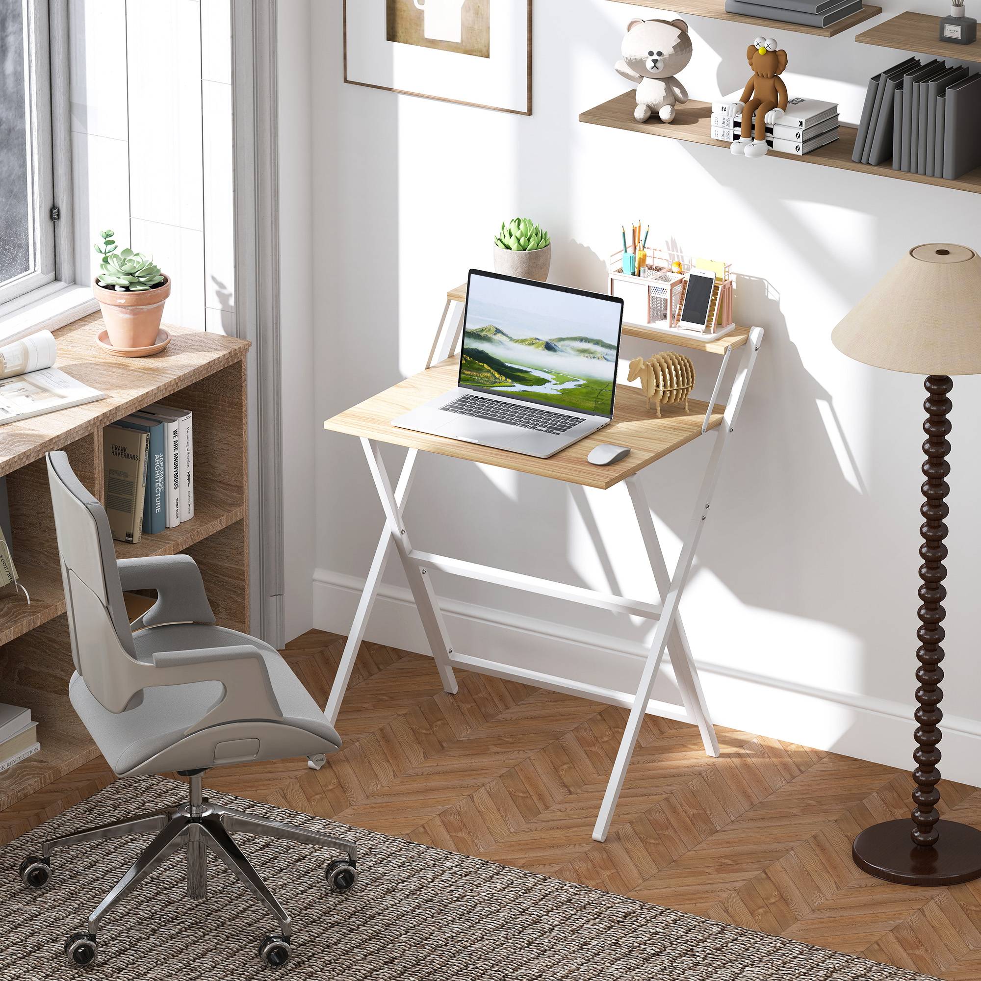 Homcom 70 cm Folding Computer With Monitor Shelf Writing Desk