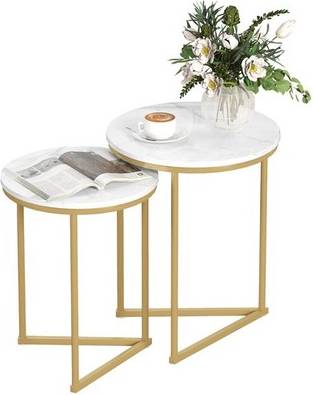Homcom Coffee Set Of 2 Metal Frame Nesting Table