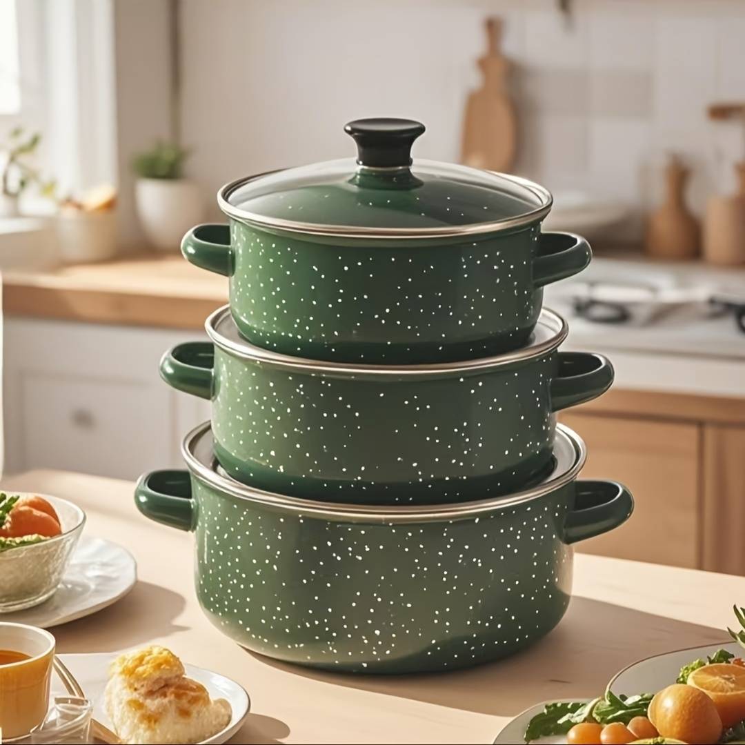 Temu Multifunctional Enamel 3 Piece Thin Design Cookware Set