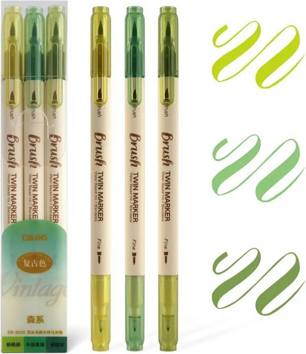 3PCS Retro Color Calligraphy Brush Pen Set
