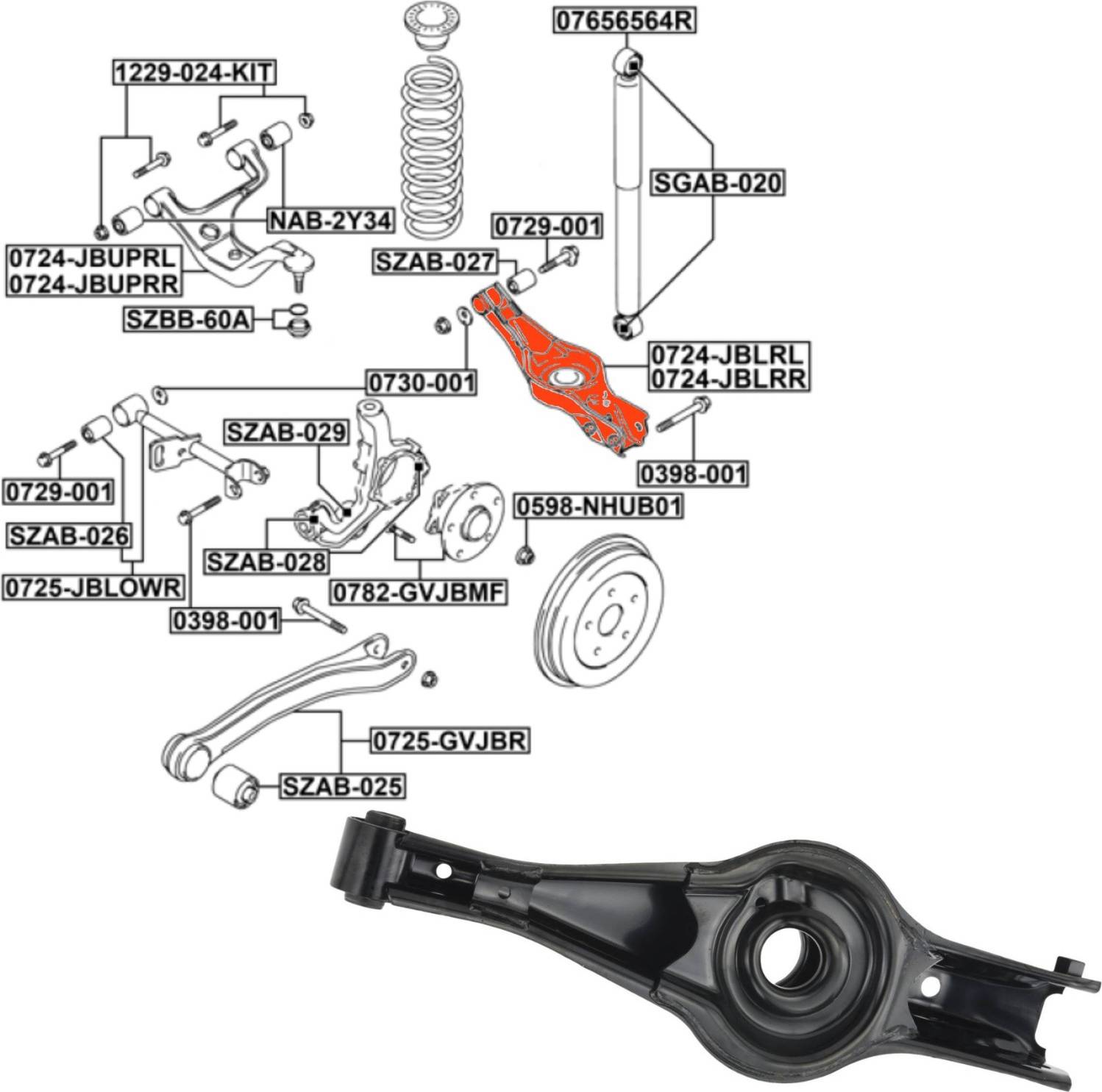 Febest Rear Right Lower Control Arm 0724-JBLRR