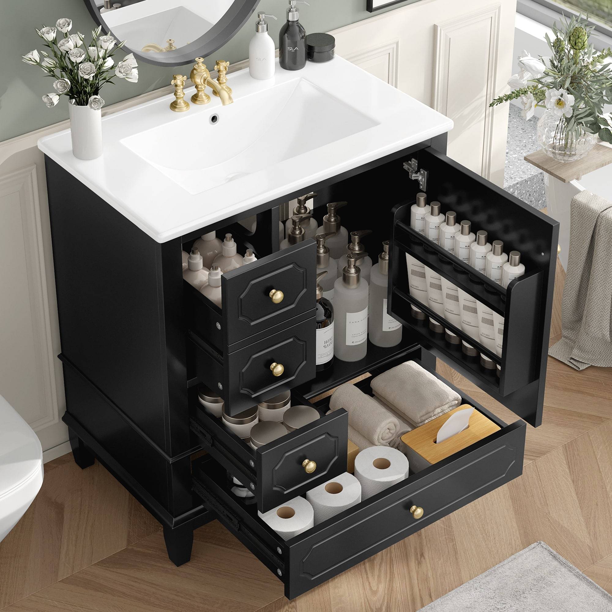 Bathroom vanity with drawers GDFSTUDIO 30 Inch Freestanding Bathroom Vanity 30 Inch