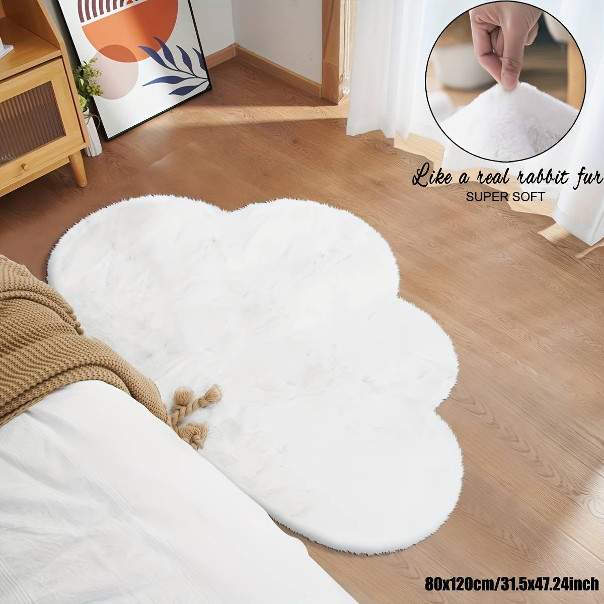 Temu Soft Rabbit Fur Area Rug White