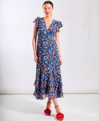 Needs Floral Ruffle Midi Dress - Blue