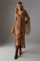 Warehouse Lace Button Through Ruffle Maxi Dress - Tan