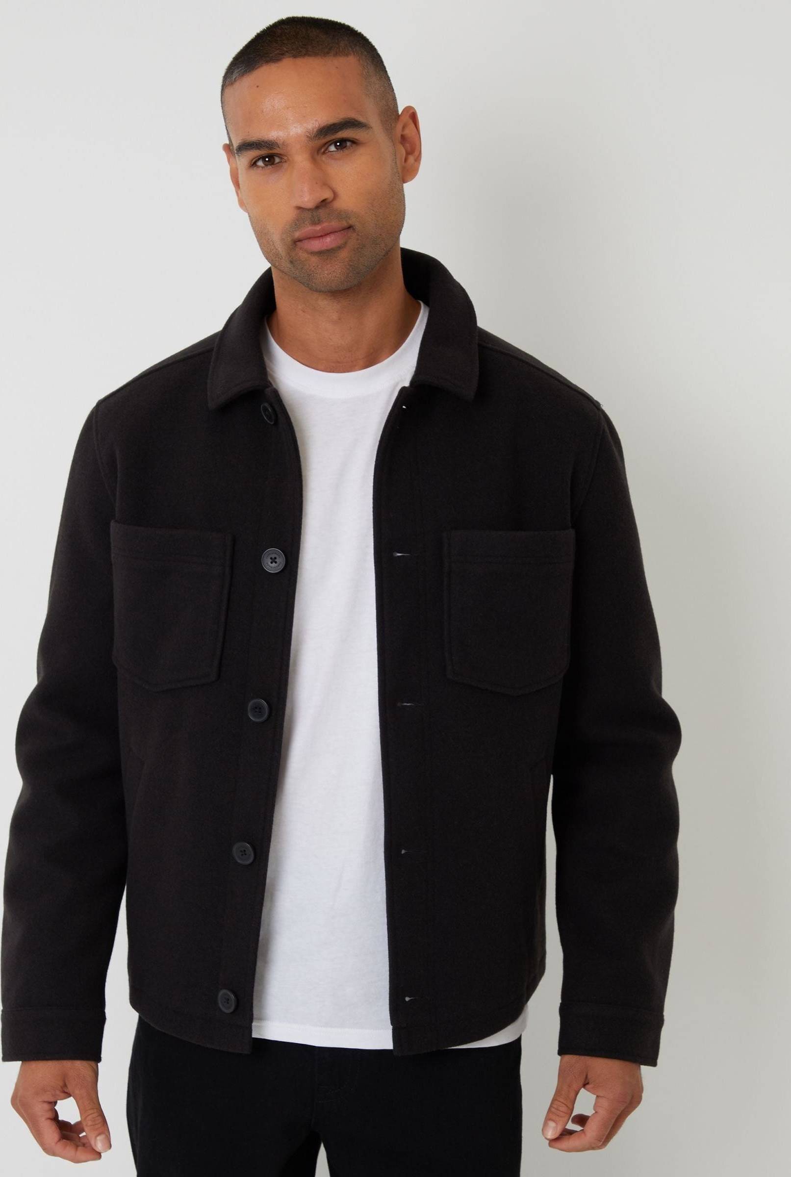 Threadbare Faux Wool Button Up Quilted Shacket - Black