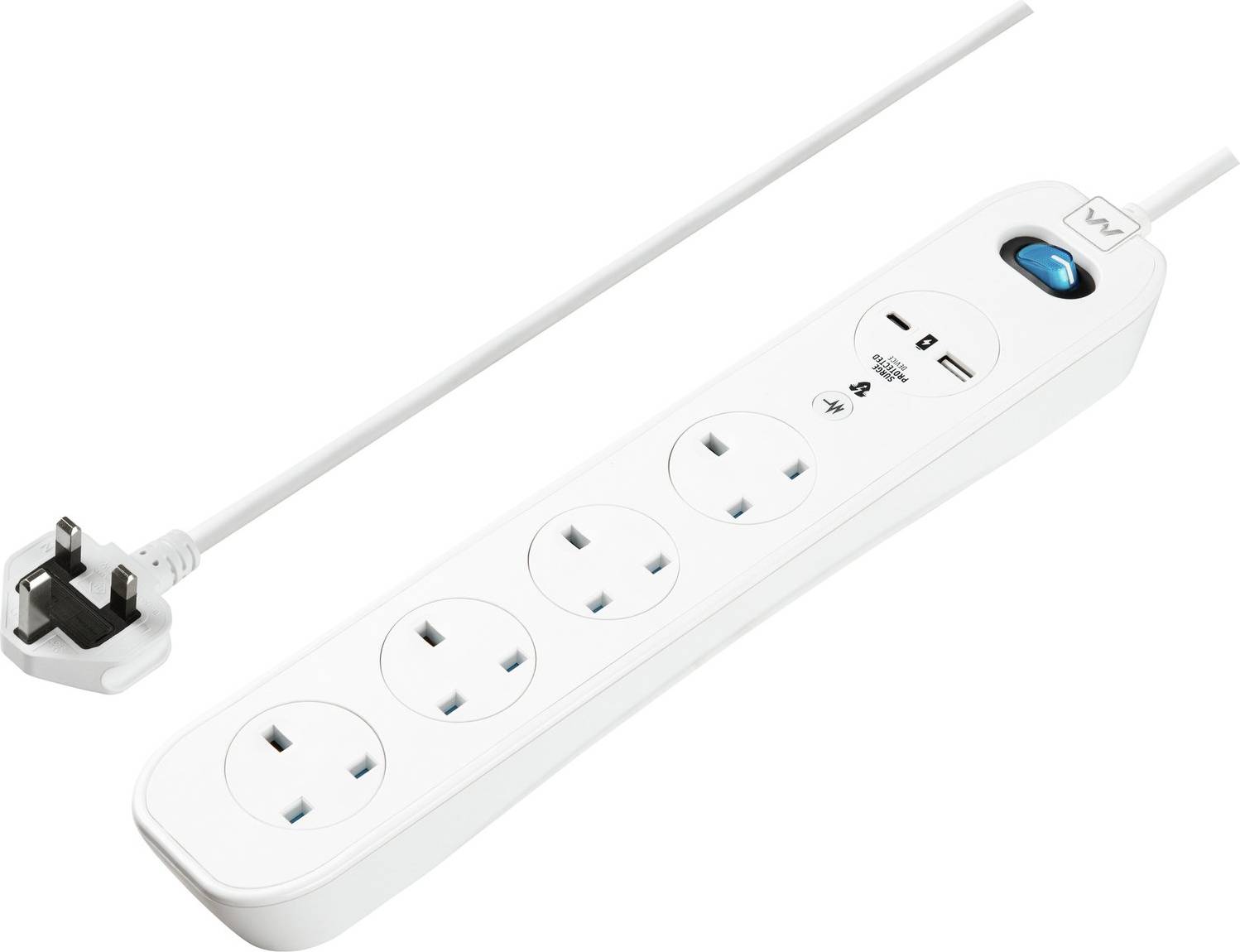 Extension lead with usb Masterplug 4 Socket 2m USB Extension Lead