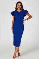 FS Collection Ruffle Sleeve Bodycon Midi Dress - Blue