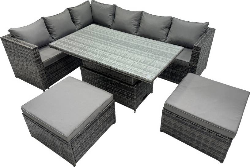 Height adjustable deck Fimous 8-Seater Height Adjustable Rising Lifting Patio Dining Set