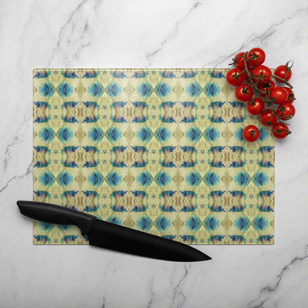 Benjamin Psychedelic Geometric Pattern Glass Natural Chopping Board