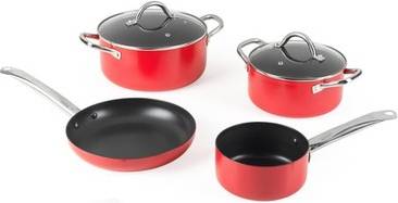 Russell Hobbs Riviera 4-Piece Ceramic Non-stick Red Cookware Set