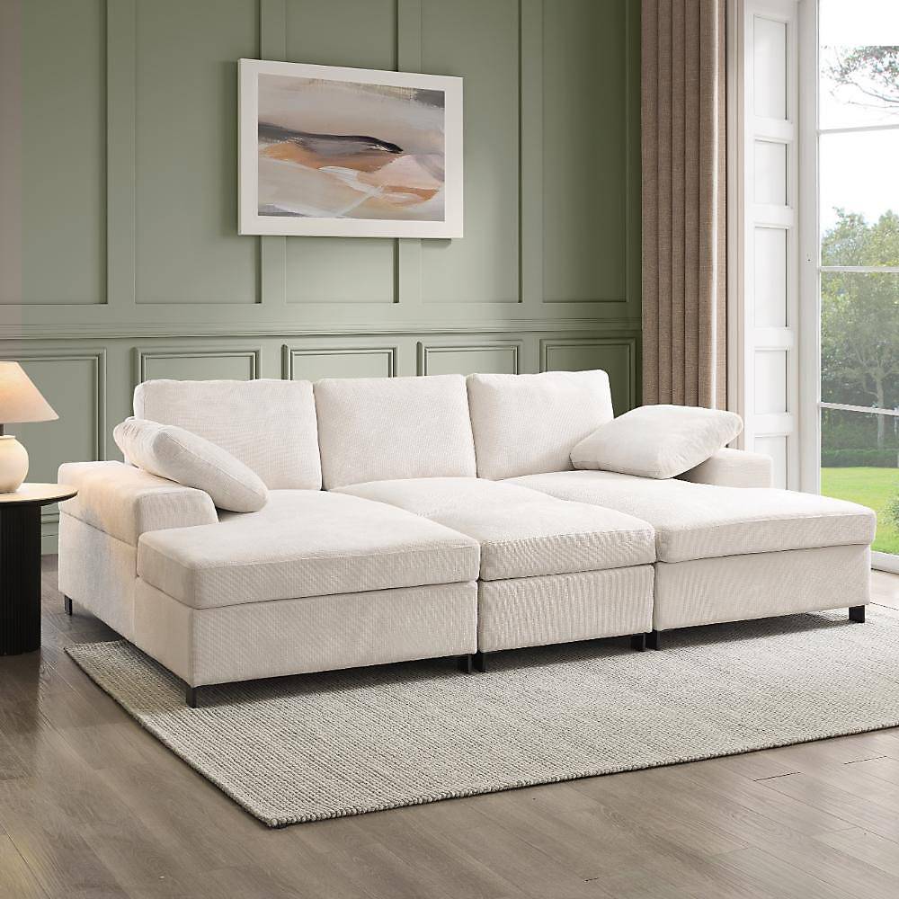 HOME DETAIL Daniel Small U-Shaped With Storage Footstool Sofa