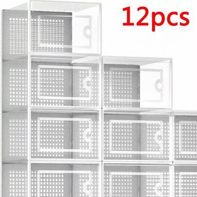 Shein 12Pcs Transparent Clear Storage Box Shoe Rack